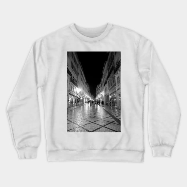 Strolling in Coimbra at Night - BW Crewneck Sweatshirt by BrianPShaw